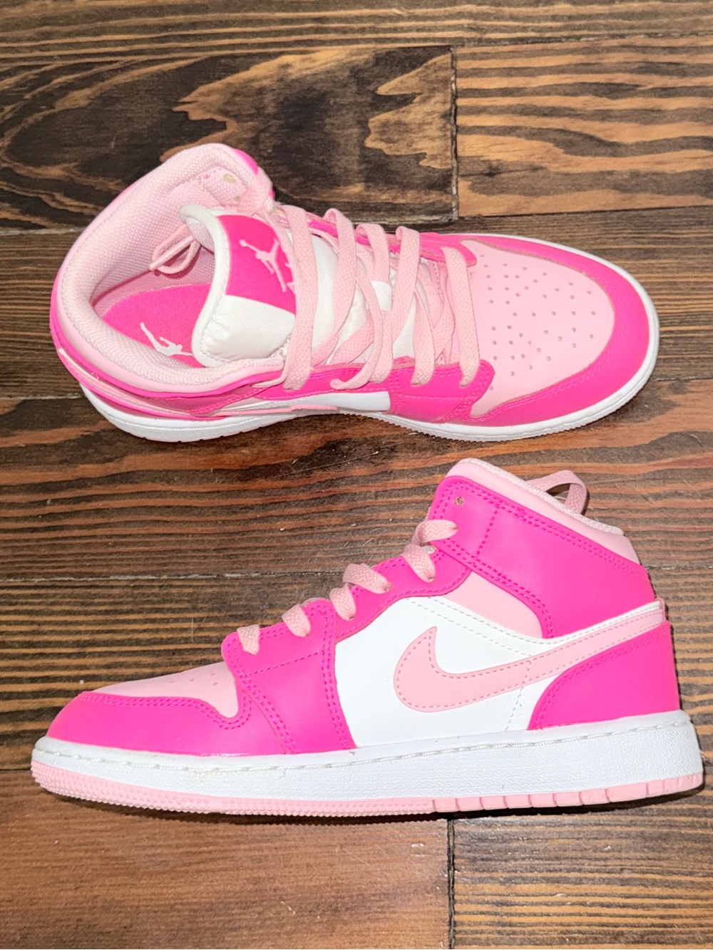 Jordan Kids High-Top Sneakers in Hot Pink and Light Pink with White